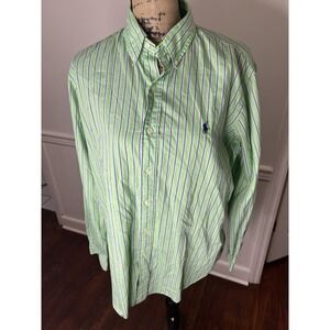 Ralph Lauren Polo Classic Fit Men's Medium Button-Down Shirt Green Blue‎ Stripe